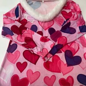 Cute Heart Print Long Sleeve thin sweater with Faux Fur Collar